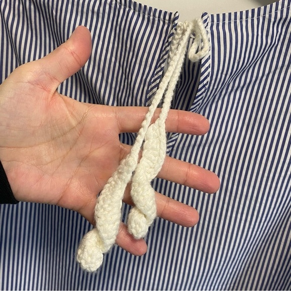 JACQUEMUS Blue Striped Crochet Sleeve Blouse Top! Women’s 38 / 6 Made In France - Picture 9 of 9